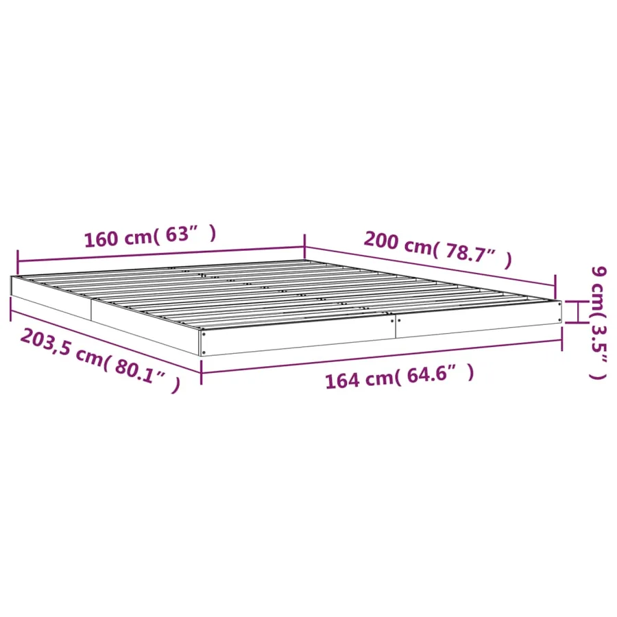 Cadre de lit sans matelas 160x200 cm bois massif de pin - 8