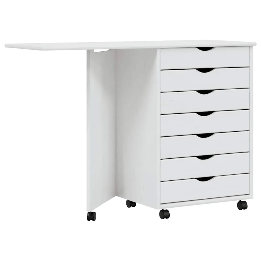 Armoire roulante avec bureau MOSS blanc bois de pin solide - 2