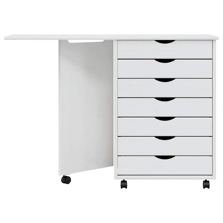 Armoire roulante avec bureau MOSS blanc bois de pin solide - 5