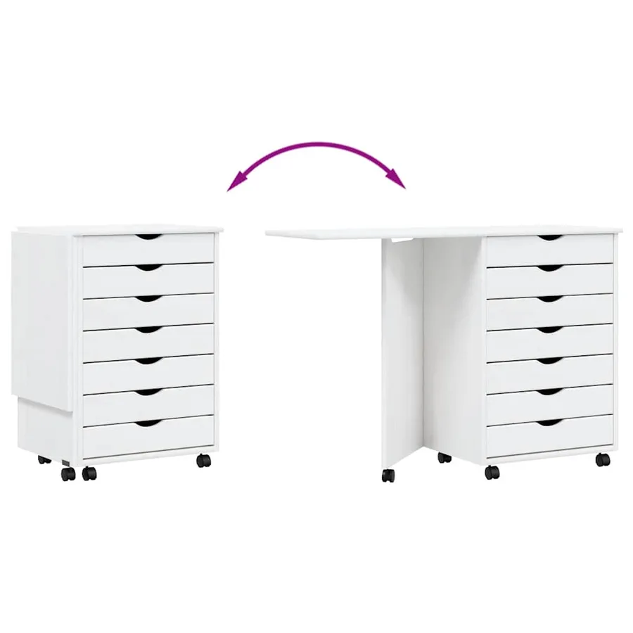 Armoire roulante avec bureau MOSS blanc bois de pin solide - 8