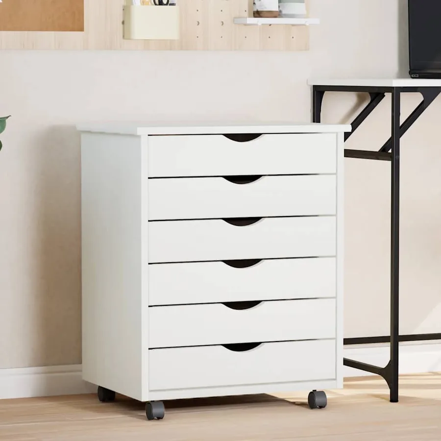 Armoire roulante avec tiroirs MOSS blanc bois de pin solide