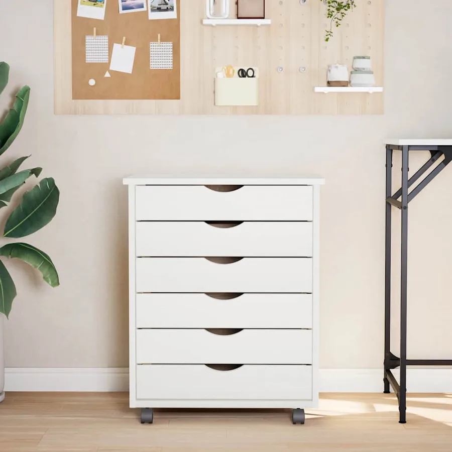 Armoire roulante avec tiroirs MOSS blanc bois de pin solide - 3