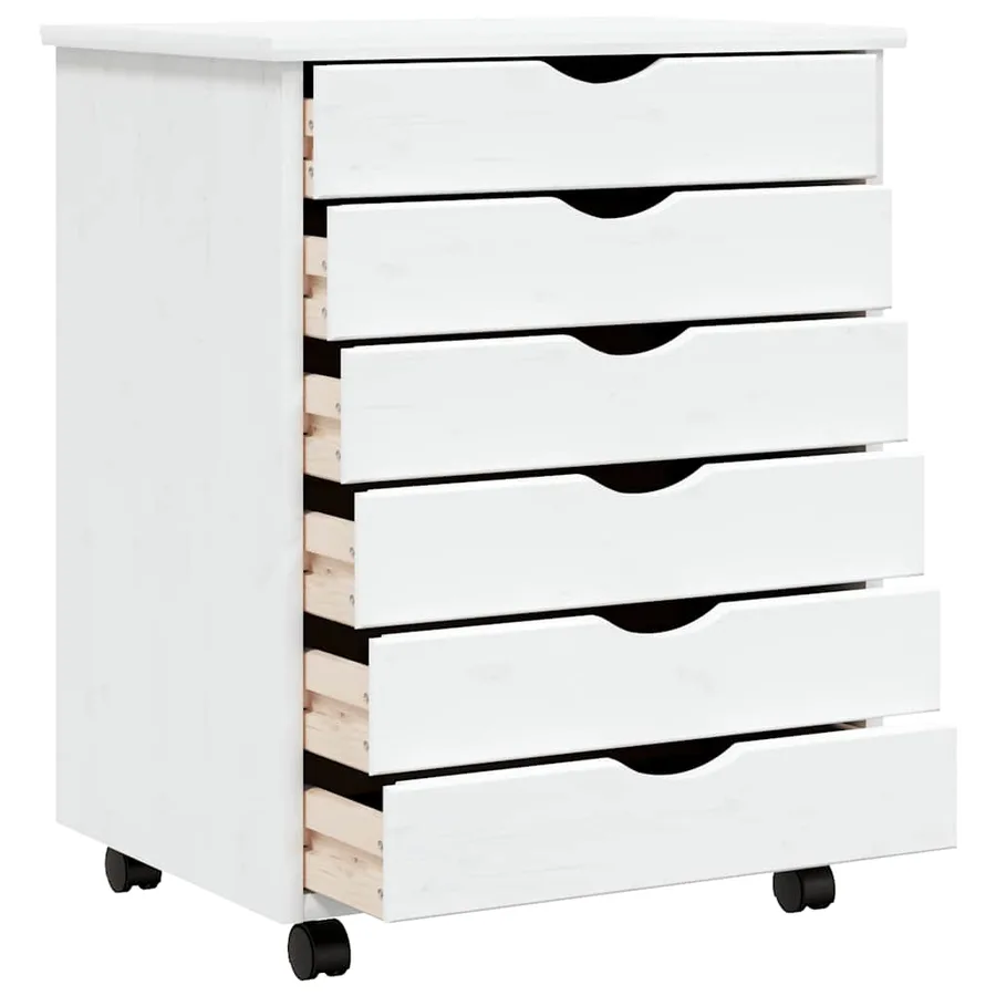Armoire roulante avec tiroirs MOSS blanc bois de pin solide - 4