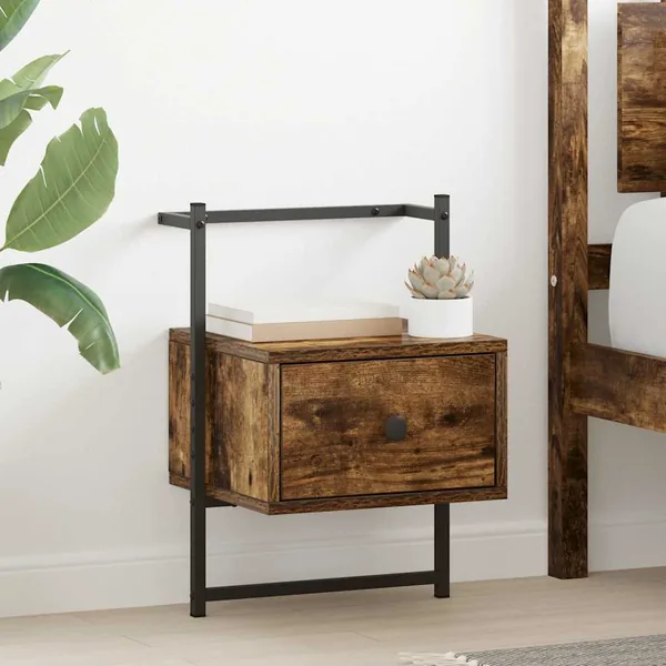 Table de chevet murale 2 pcs chêne fumé 35x30x51 cm