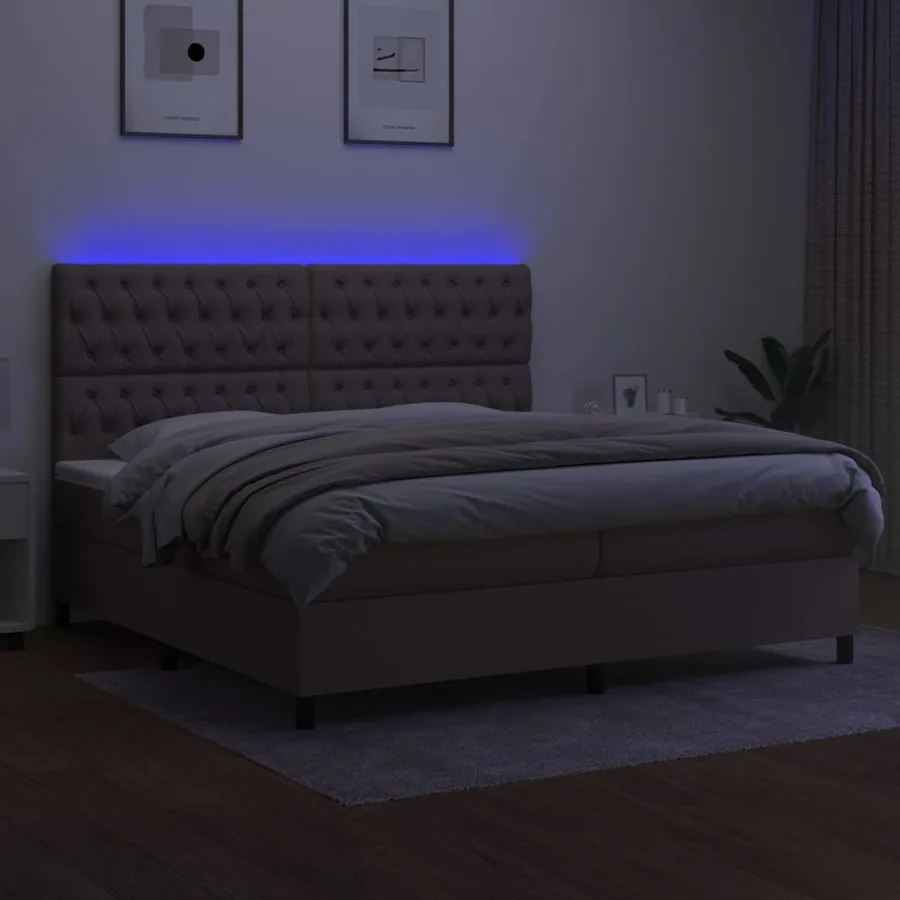 Sommier à lattes de lit et matelas et LED Taupe 200x200cm Tissu - 4