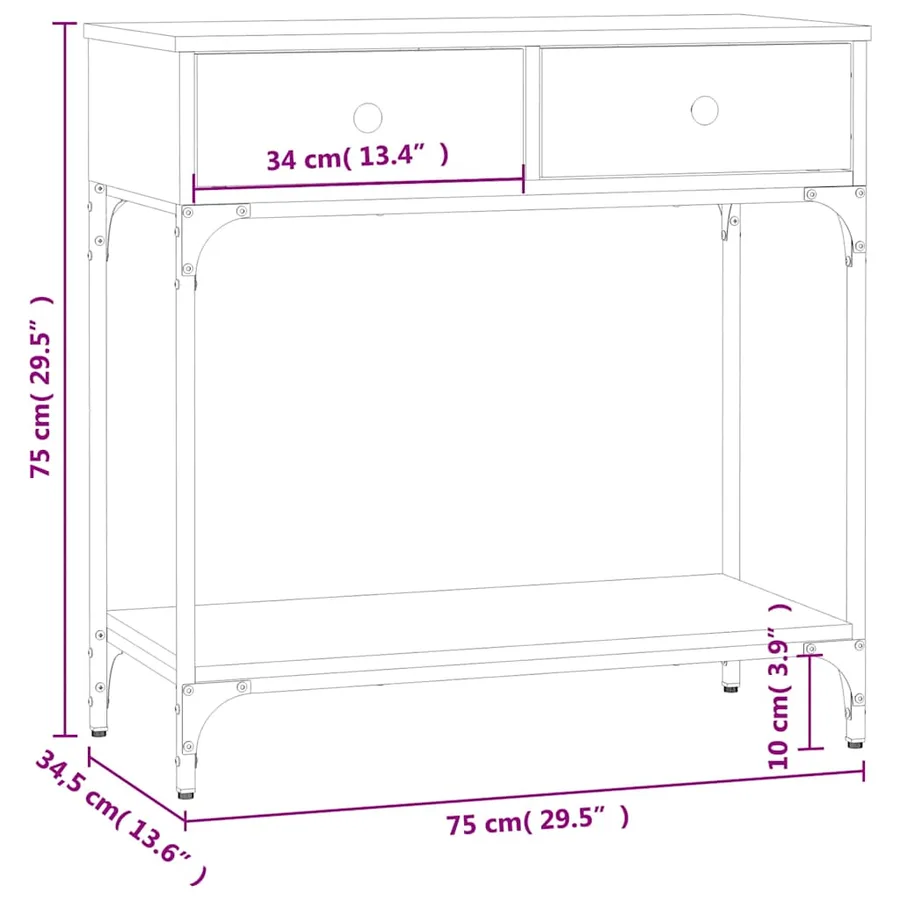 Table console noir 75x34,5x75 cm bois d'ingénierie - 11
