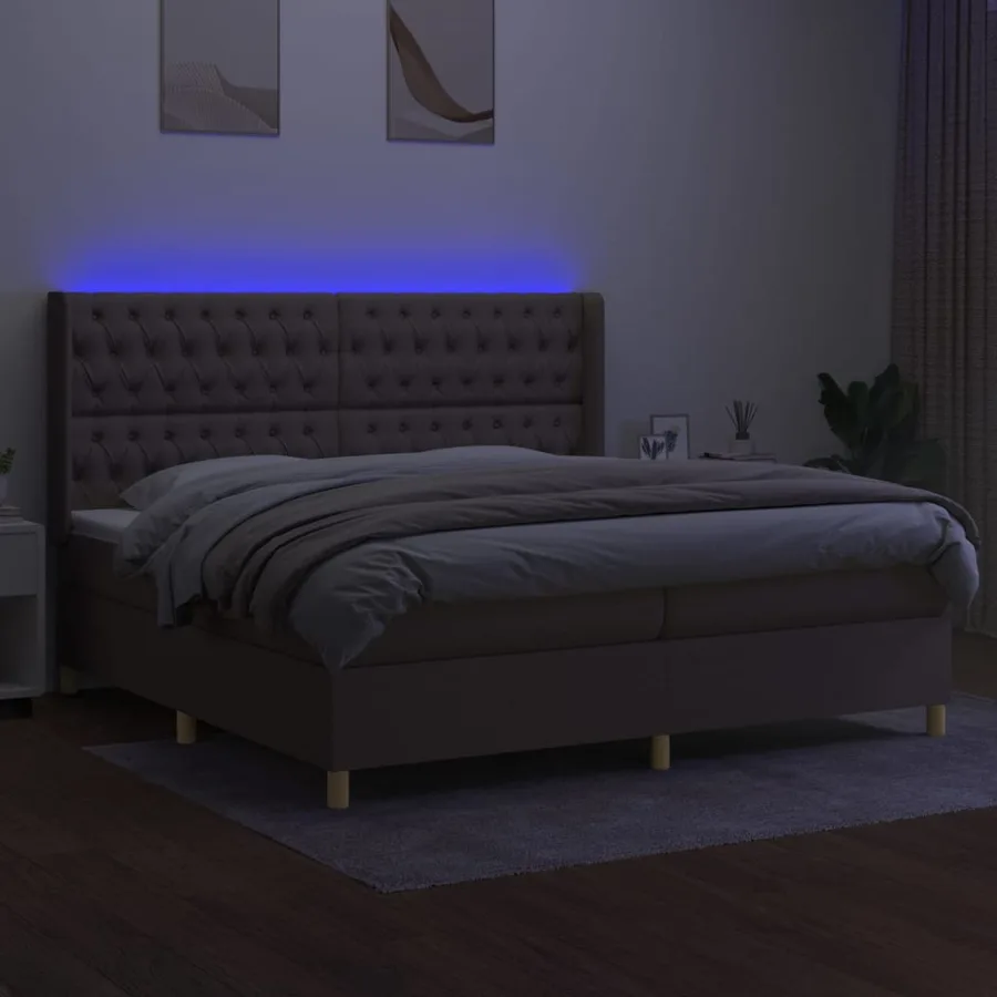 Sommier à lattes de lit matelas et LED Taupe 200x200 cm Tissu - 3