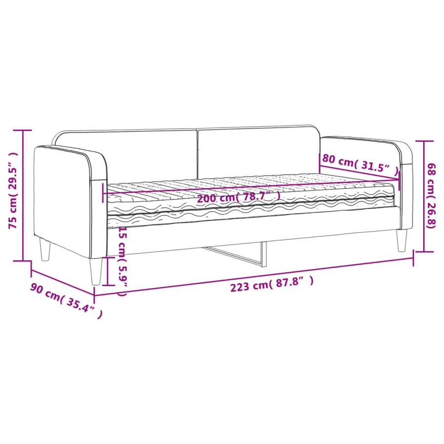 Lit de jour avec matelas noir 80x200 cm tissu - 12