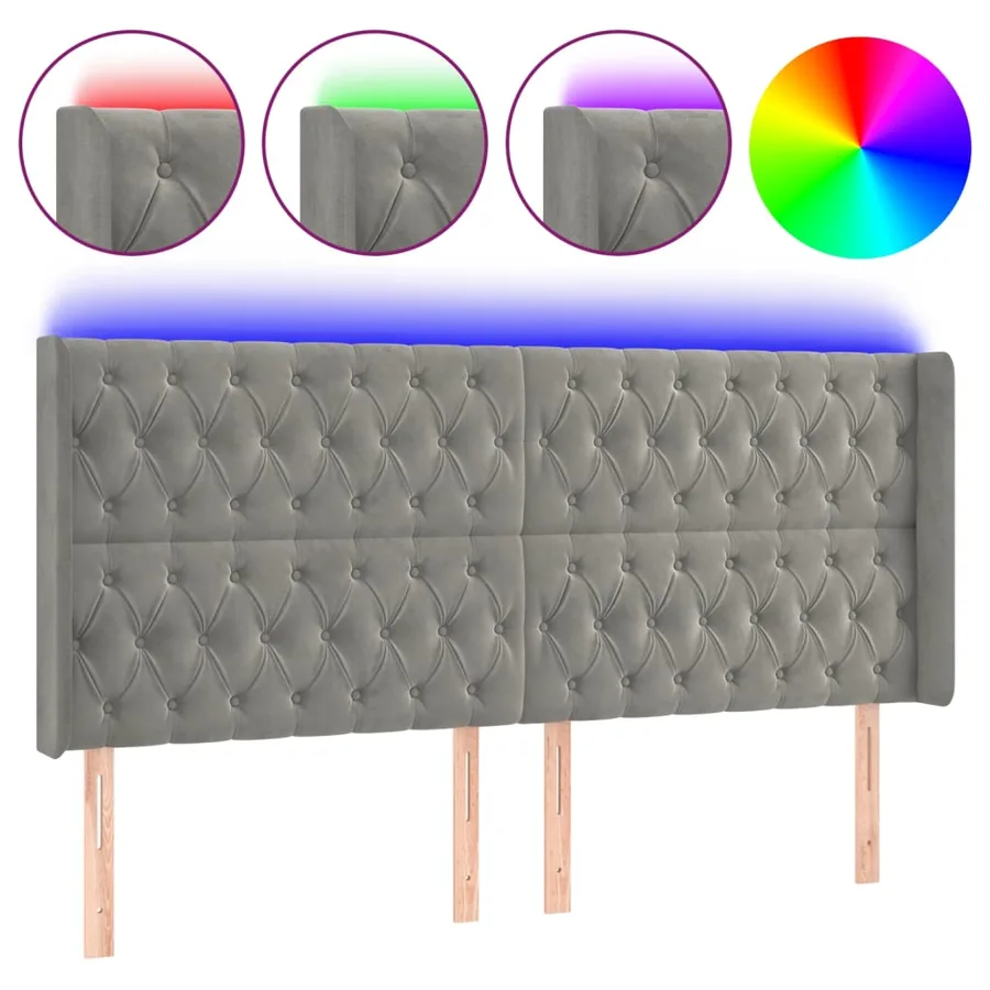 Tête de lit à LED Gris clair 203x16x118/128 cm Velours - 2