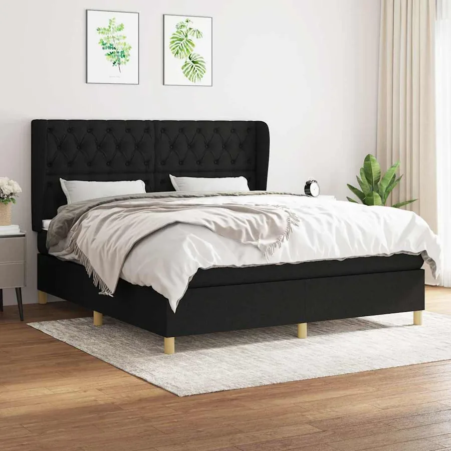Sommier à lattes de lit avec matelas Noir 160x200 cm Tissu