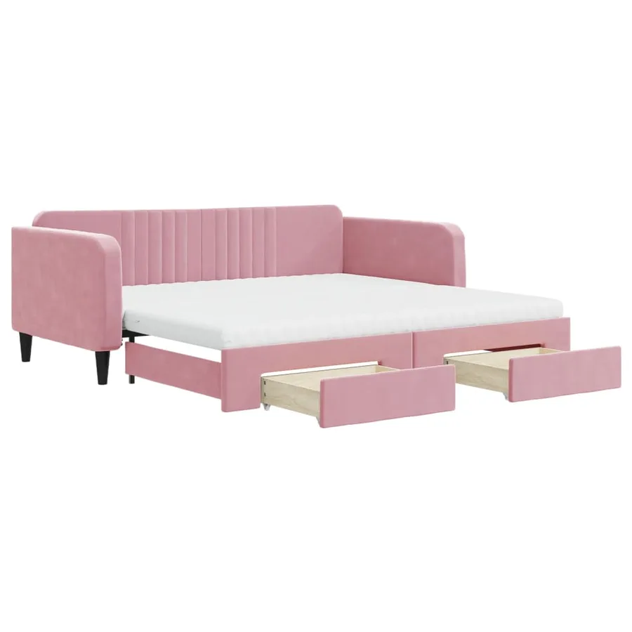 Lit de jour avec gigogne et tiroirs rose 100x200 cm velours - 2