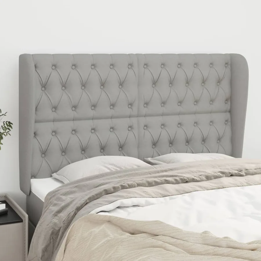 Tête de lit avec oreilles Gris clair 163x23x118/128 cm Tissu