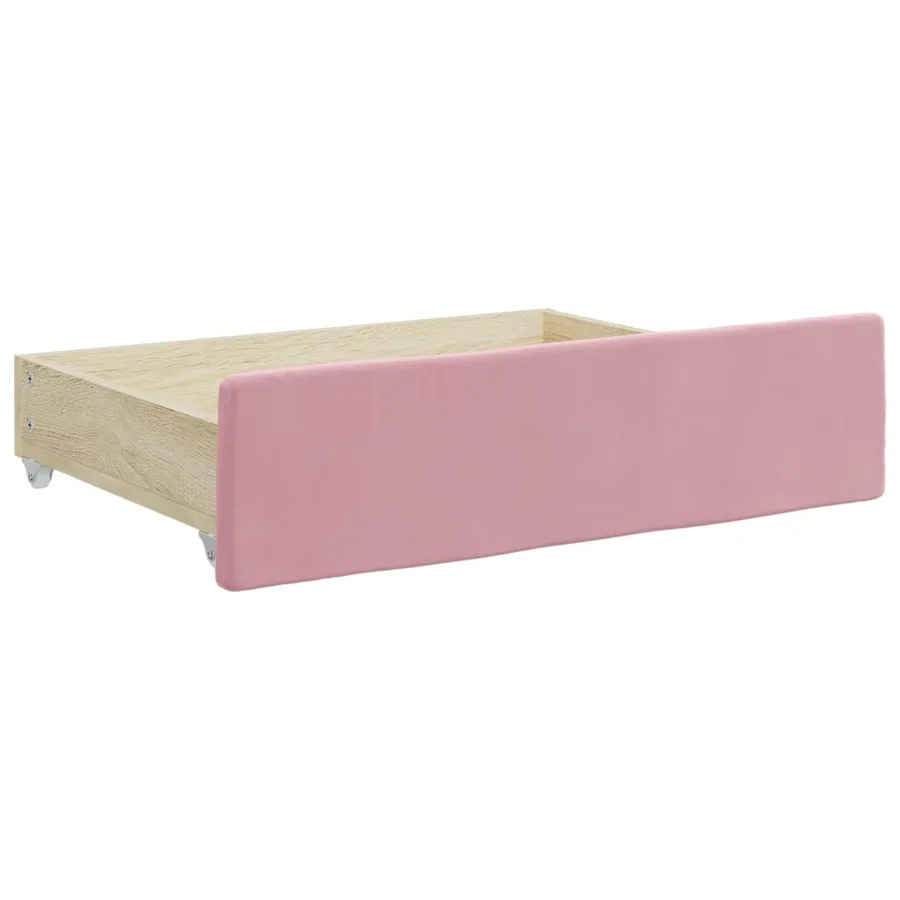 Lit de jour avec gigogne et tiroirs rose 100x200 cm velours - 10