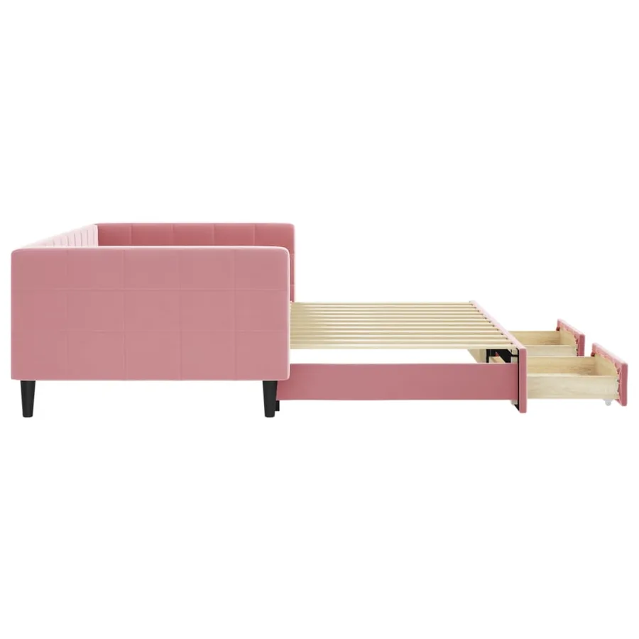 Lit de jour avec gigogne et tiroirs rose 100x200 cm velours - 4