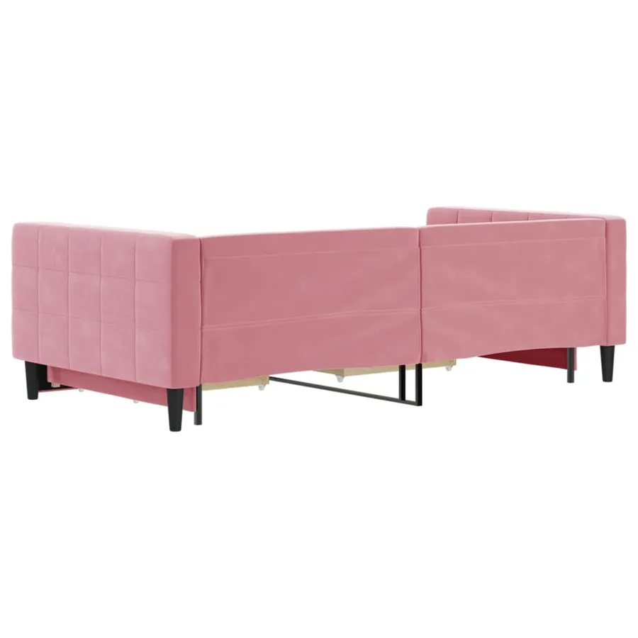 Lit de jour avec gigogne et tiroirs rose 100x200 cm velours - 5