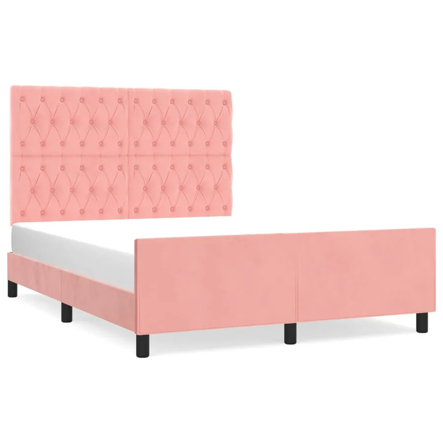 Cadre de lit sans matelas rose 140x200 cm velours - 2