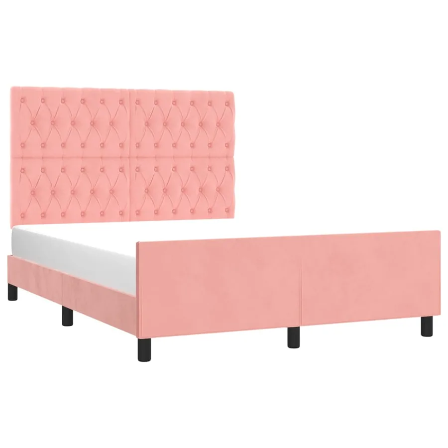 Cadre de lit sans matelas rose 140x200 cm velours - 3
