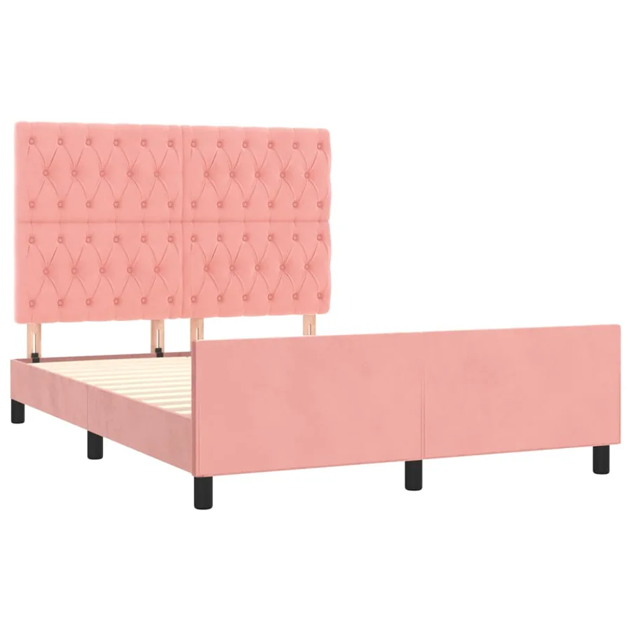 Cadre de lit sans matelas rose 140x200 cm velours - 4