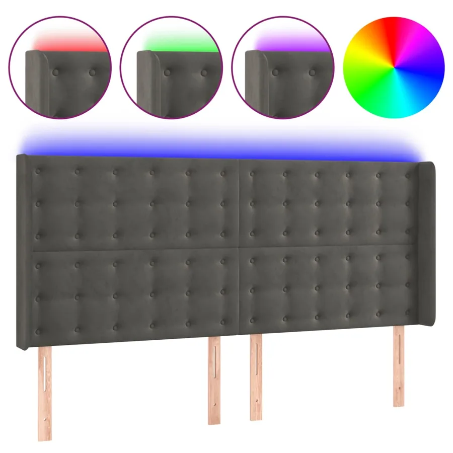 Tête de lit à LED Gris foncé 183x16x118/128 cm Velours - 2