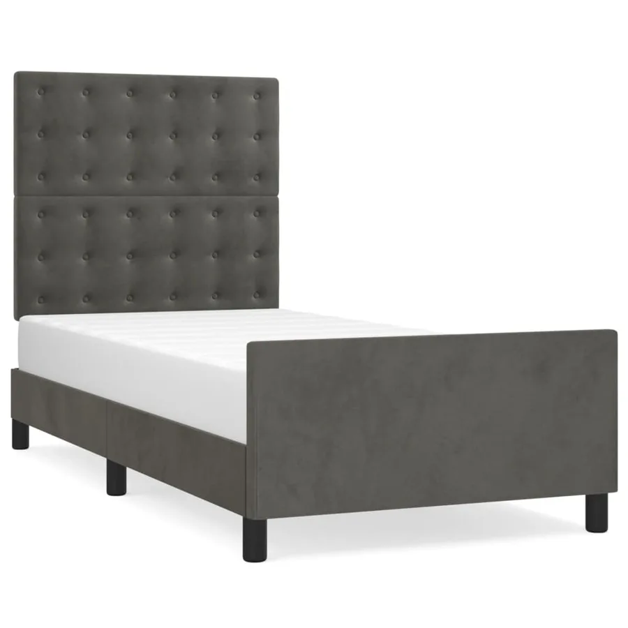 Cadre de lit sans matelas gris foncé 90x190 cm velours - 2
