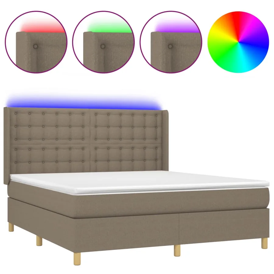 Sommier à lattes de lit matelas et LED Taupe 180x200 cm Tissu - 2