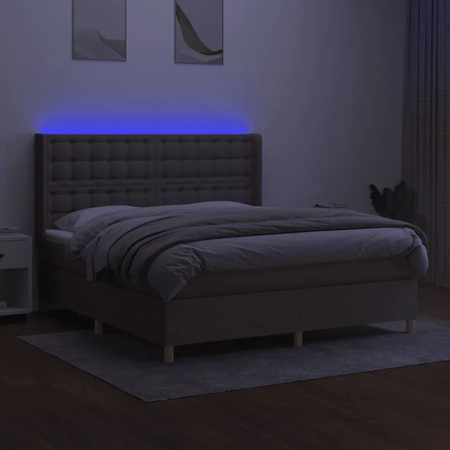 Sommier à lattes de lit matelas et LED Taupe 180x200 cm Tissu - 3