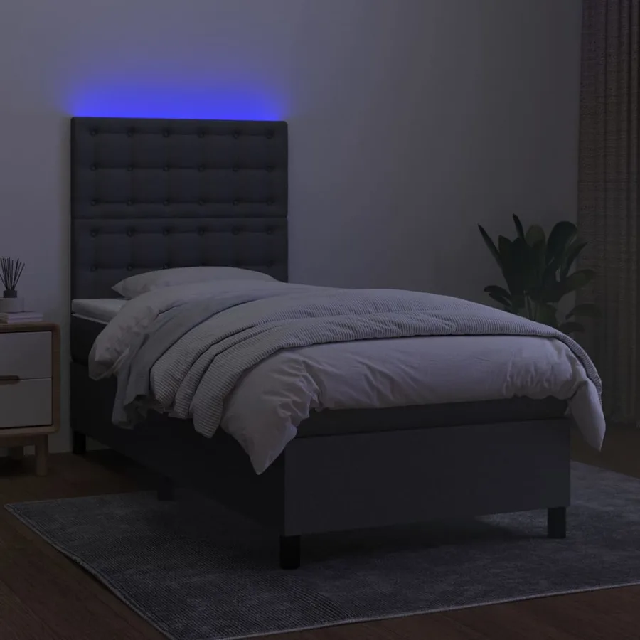 Sommier à lattes de lit avec matelas et LED Gris foncé 90x190cm - 4