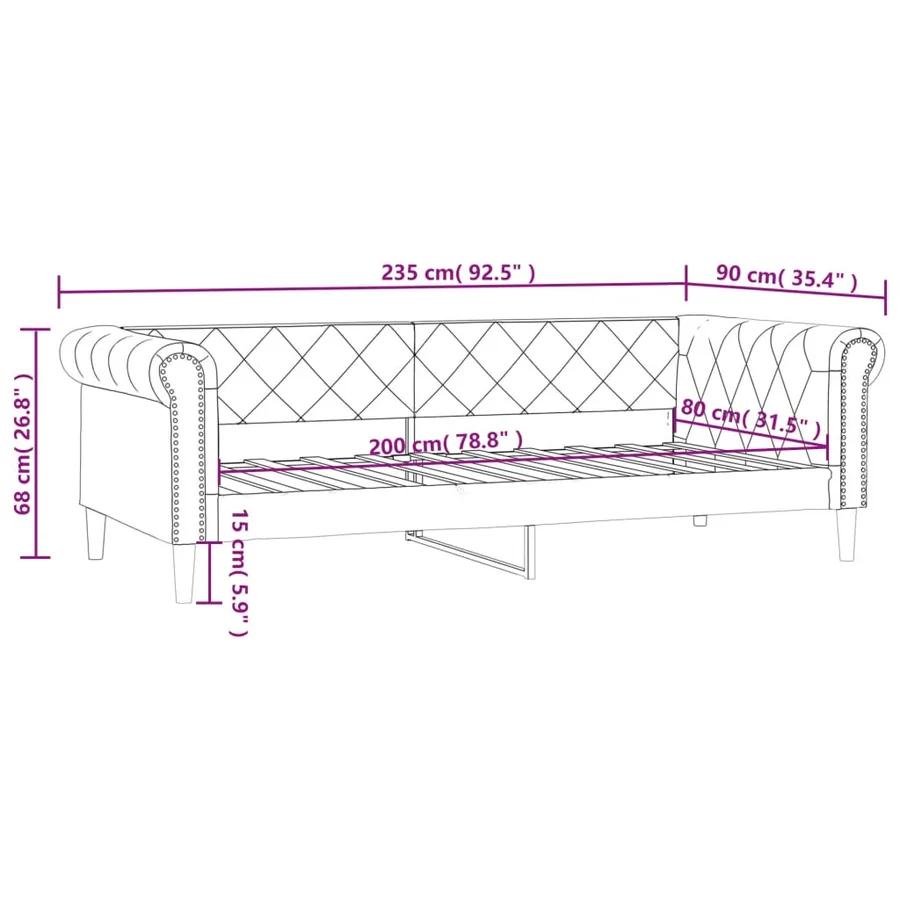 Lit de jour sans matelas noir 80x200 cm similicuir - 8