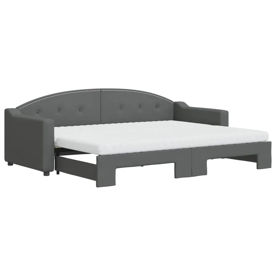 Lit de jour avec gigogne et matelas gris foncé 80x200 cm tissu - 2