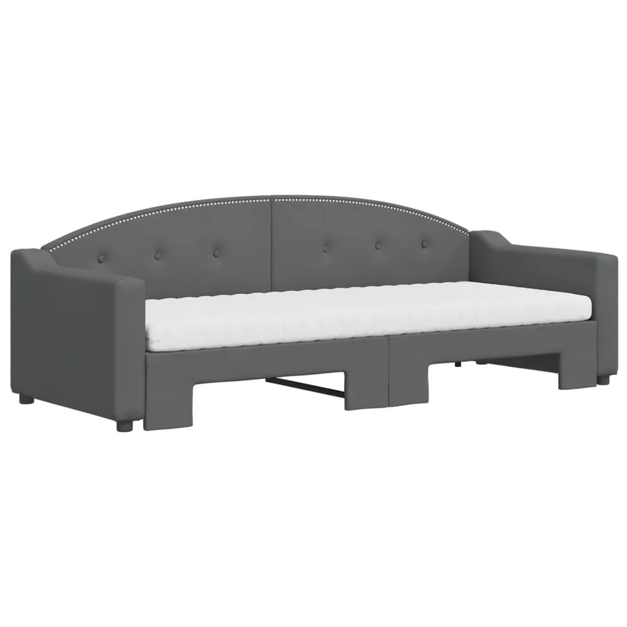 Lit de jour avec gigogne et matelas gris foncé 80x200 cm tissu - 3