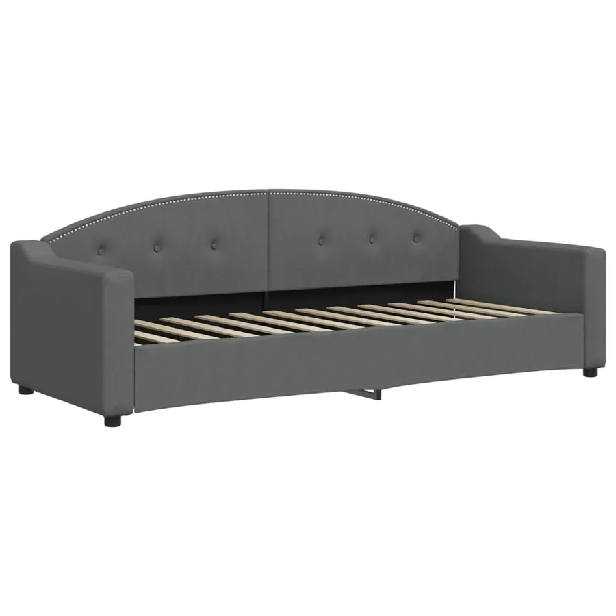 Lit de jour avec gigogne et matelas gris foncé 80x200 cm tissu - 4
