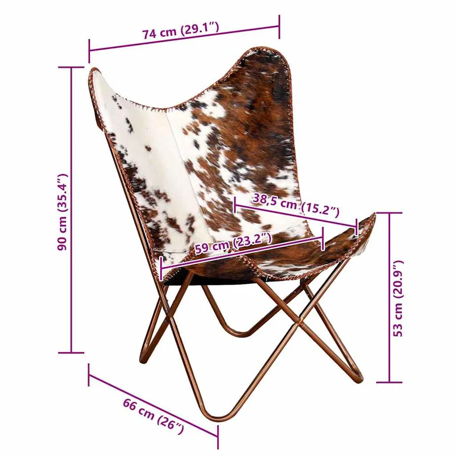 Chaise papillon marron et blanc cuir de vache - 12