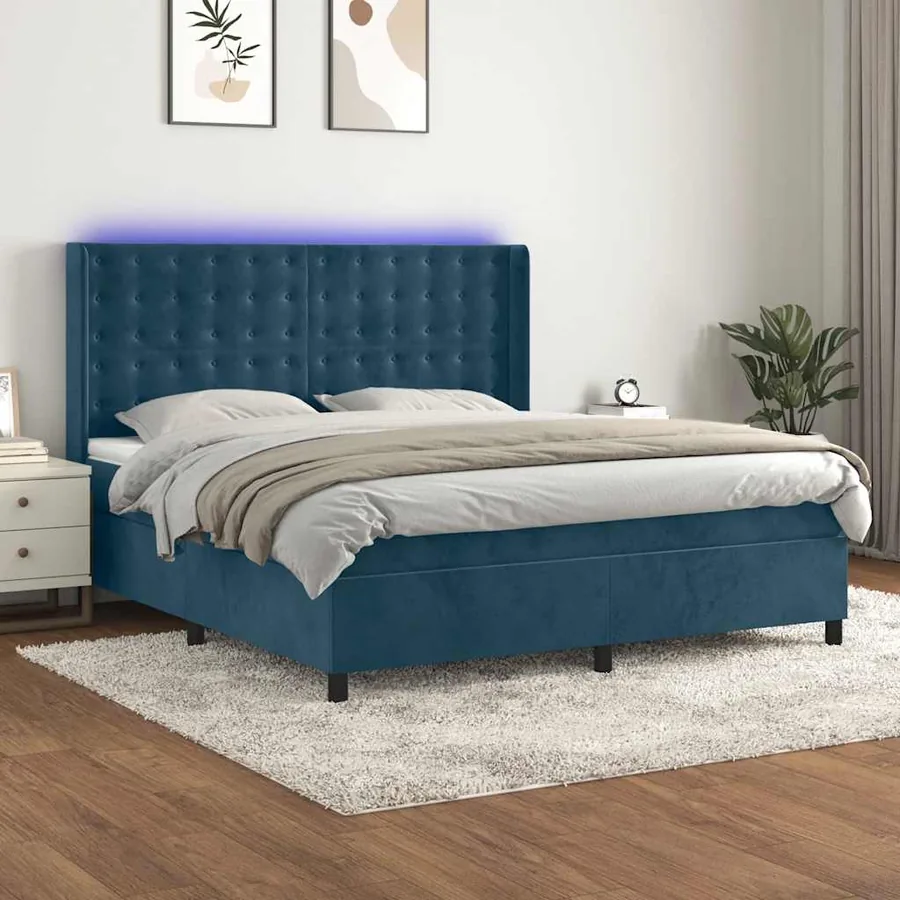 Sommier à lattes de lit matelas et LED Bleu foncé 180x200 cm