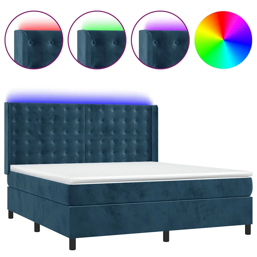 Sommier à lattes de lit matelas et LED Bleu foncé 180x200 cm - 2
