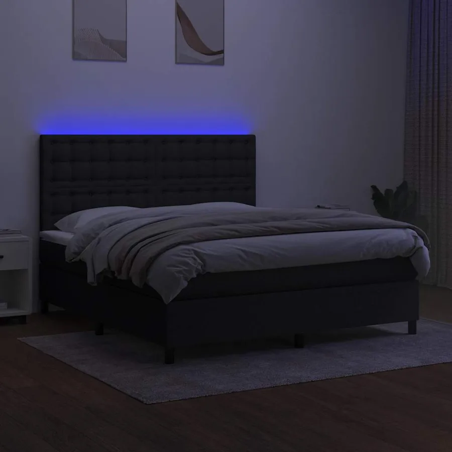 Sommier à lattes de lit et matelas et LED Noir 180x200 cm Tissu - 4