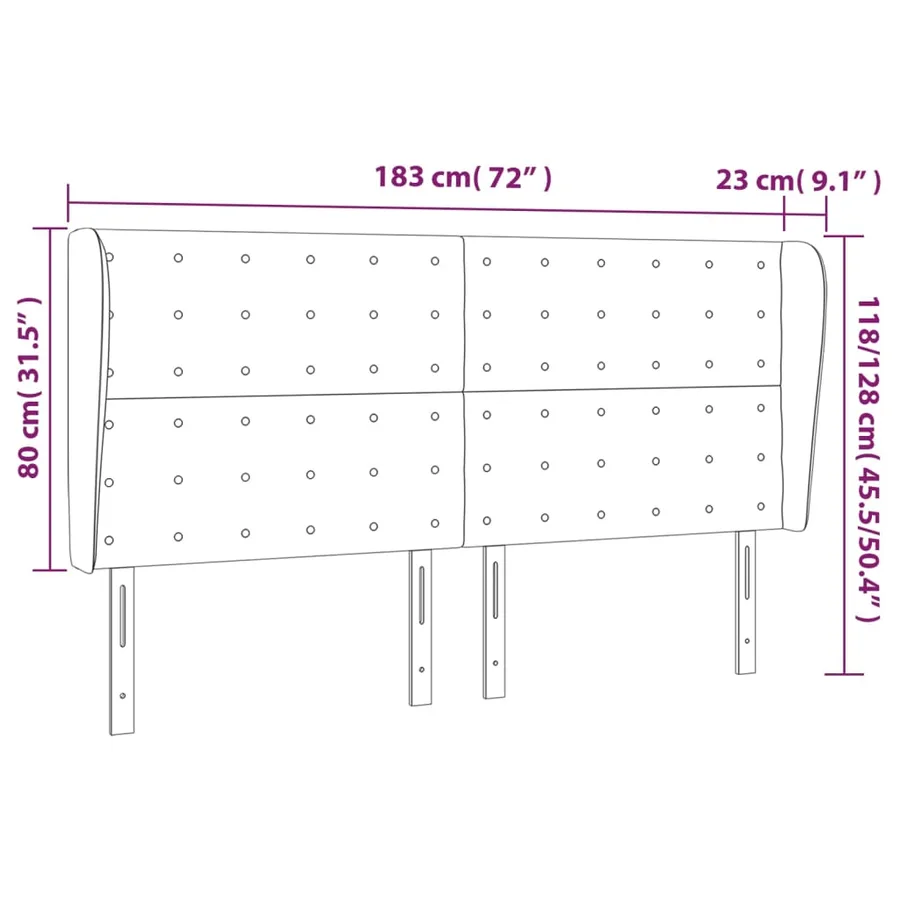 Tête de lit avec oreilles Gris clair 183x23x118/128 cm Tissu - 9