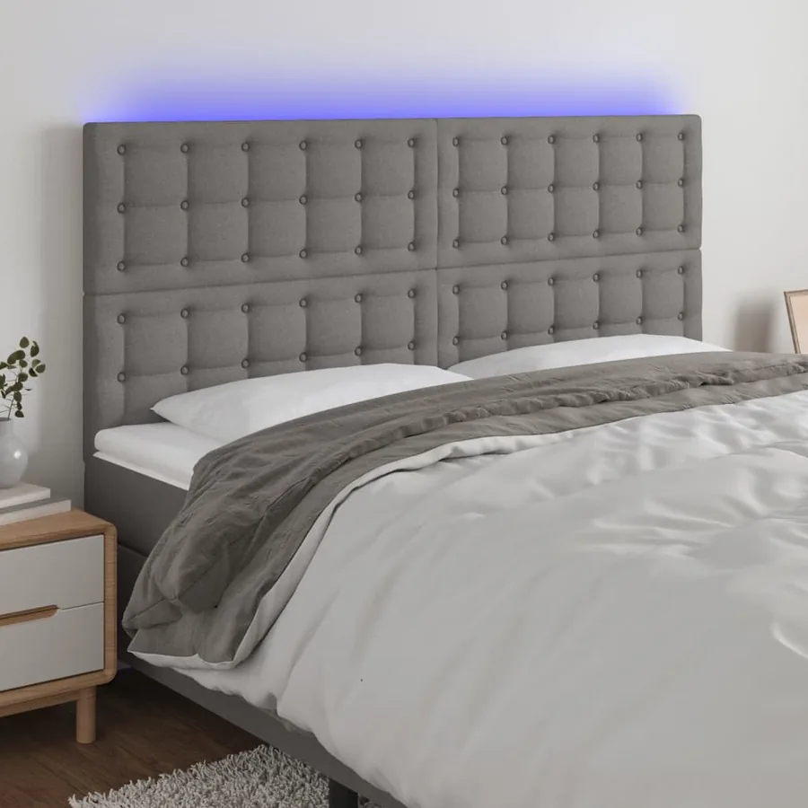 Tête de lit à LED Gris foncé 180x5x118/128 cm Tissu
