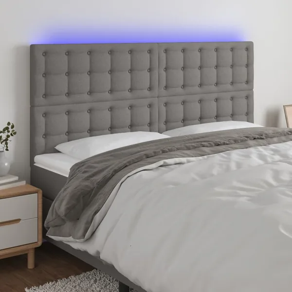 Tête de lit à LED Gris foncé 180x5x118/128 cm Tissu