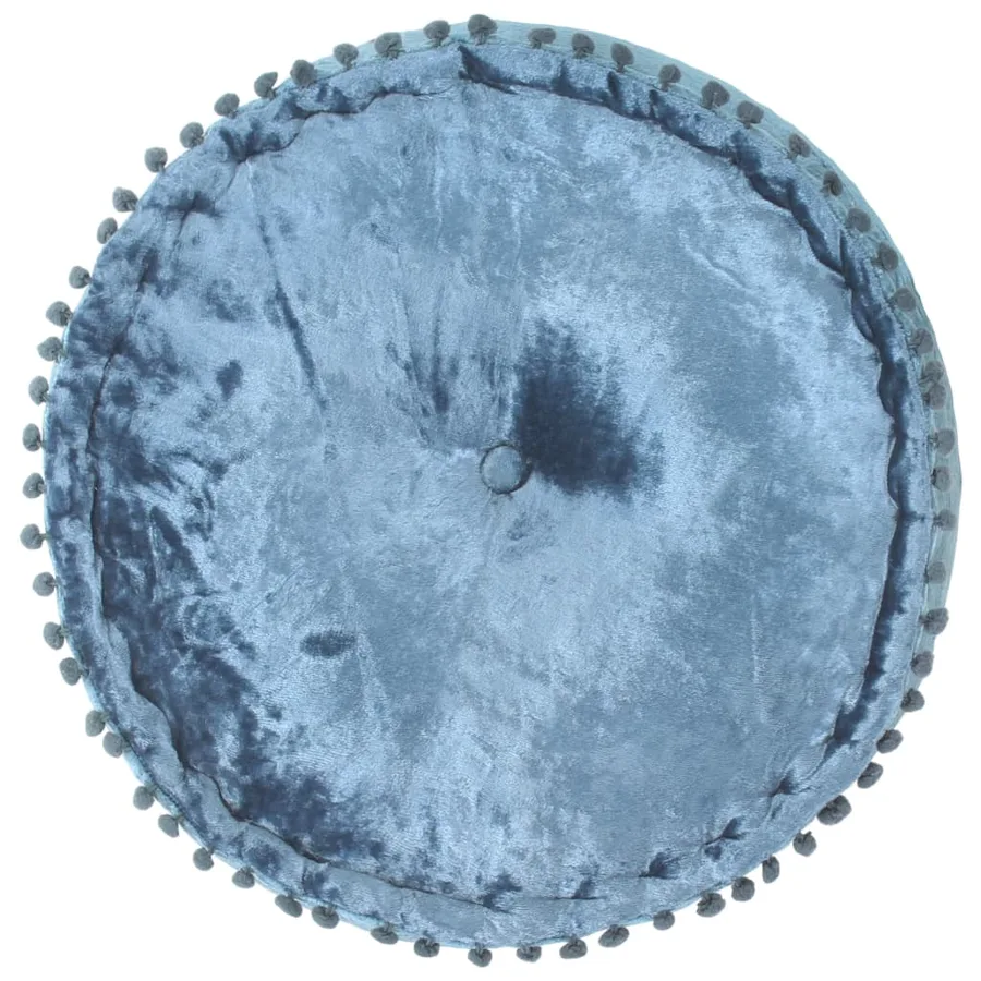 Pouf Rond Velours 40x20 cm Bleu - 2