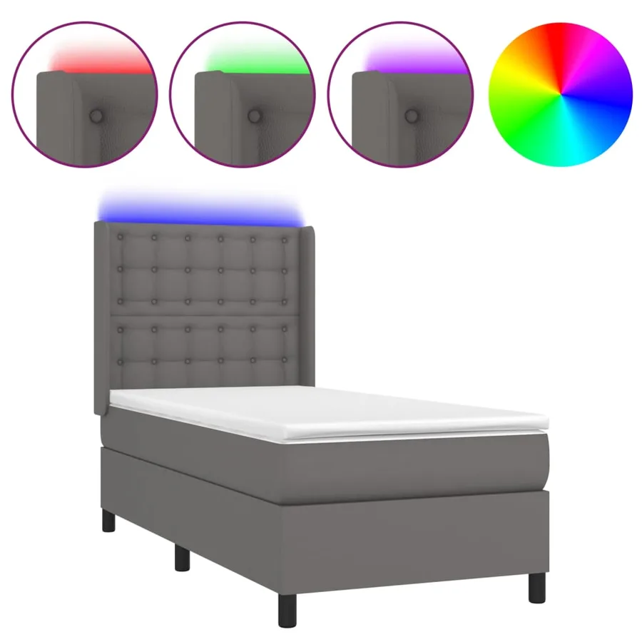 Sommier à lattes de lit matelas LED Gris 90x200 cm Similicuir - 2