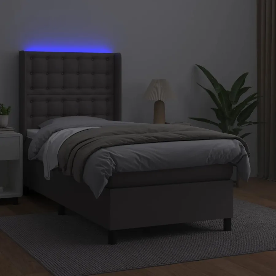 Sommier à lattes de lit matelas LED Gris 90x200 cm Similicuir - 3