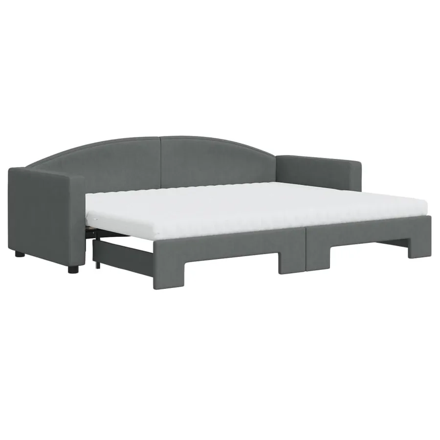 Lit de jour avec gigogne et matelas gris foncé 80x200 cm tissu - 2