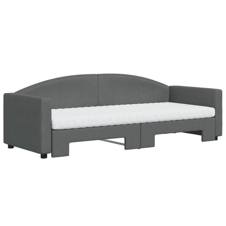 Lit de jour avec gigogne et matelas gris foncé 80x200 cm tissu - 3