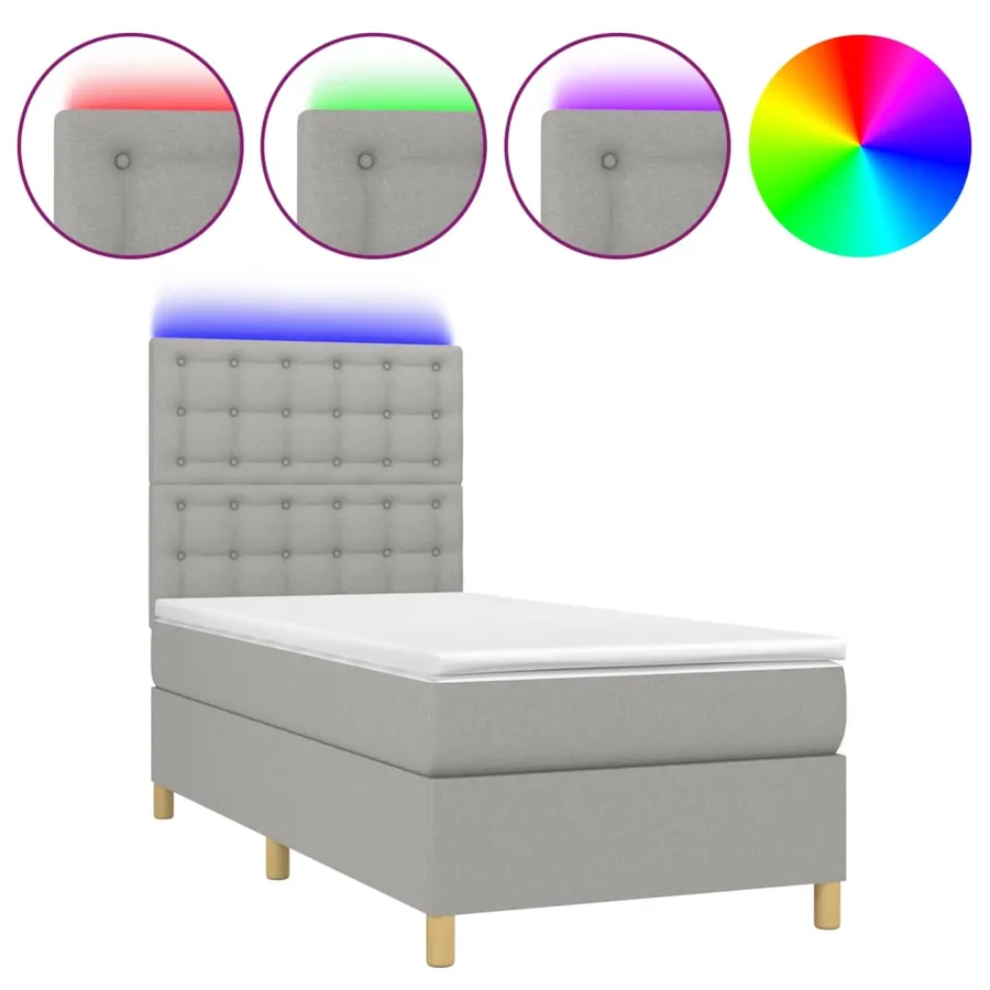Sommier à lattes de lit et matelas et LED Gris clair 90x200 cm - 2