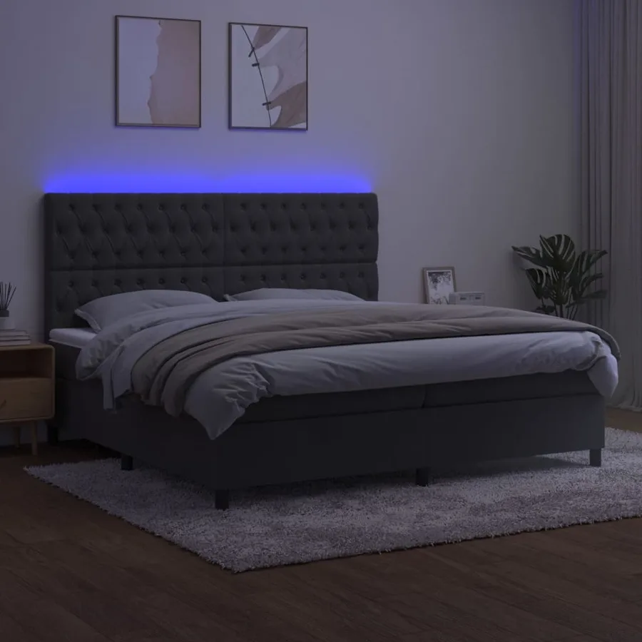 Sommier à lattes de lit matelas et LED Gris foncé 200x200 cm - 4
