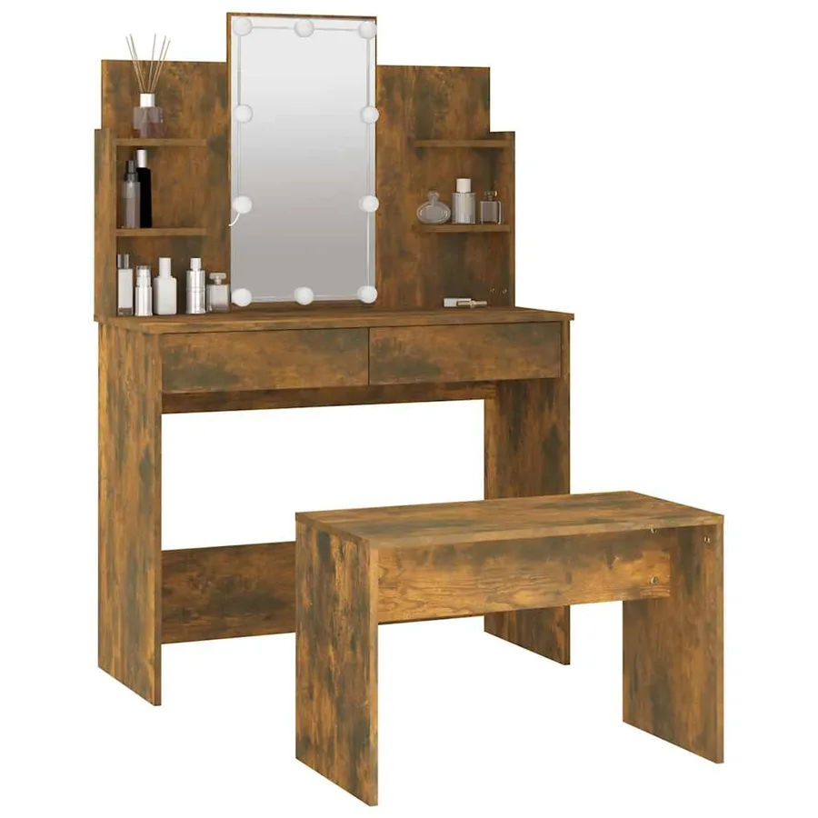 Ensemble de coiffeuse avec LED Chêne fumé Bois d'ingénierie - 13