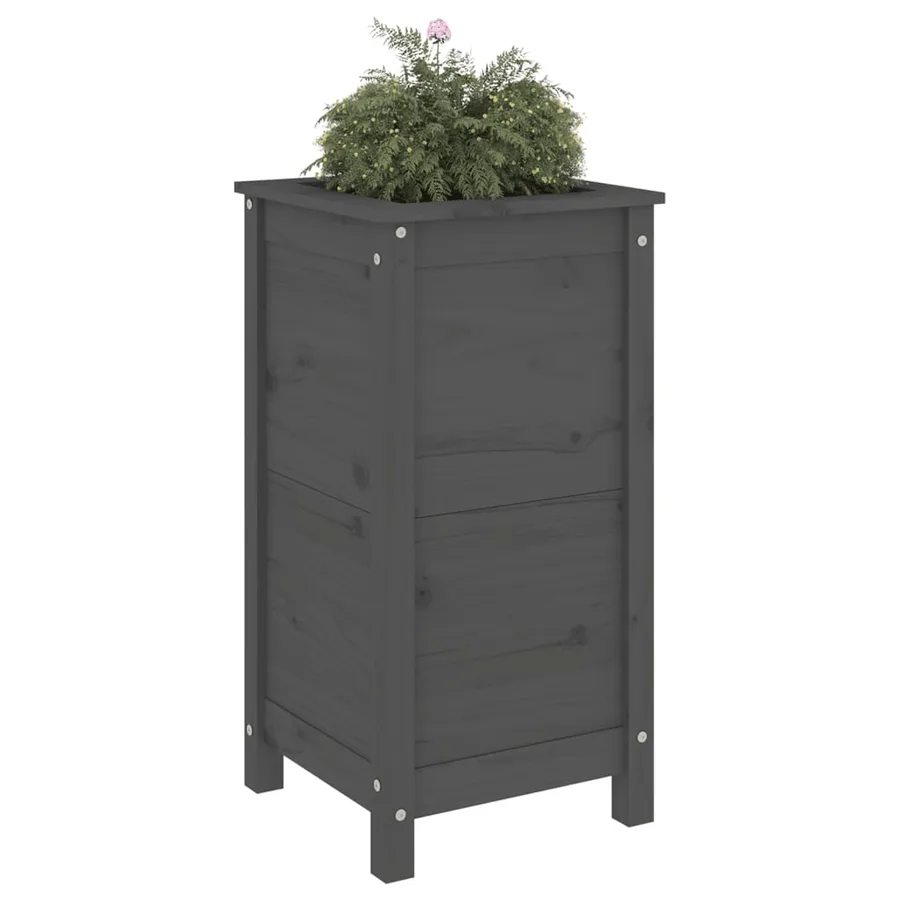 Jardinière gris 40x40x78 cm bois massif de pin - 3