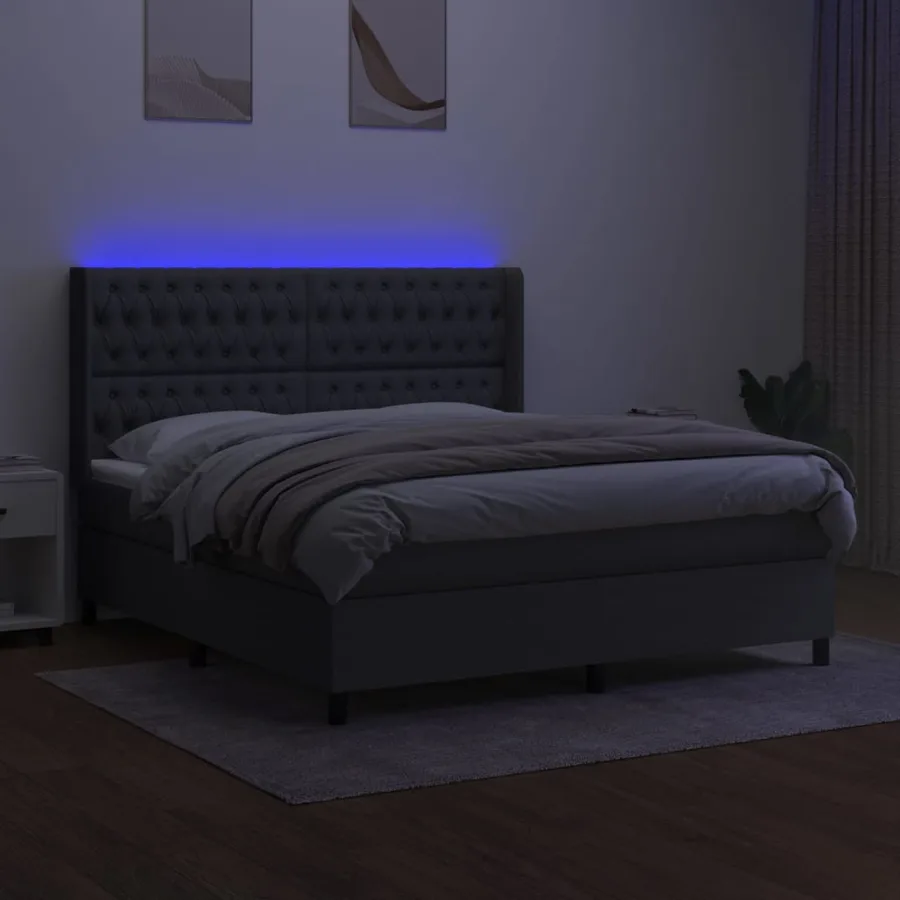 Sommier à lattes de lit matelas LED Gris foncé 180x200 cm Tissu - 3