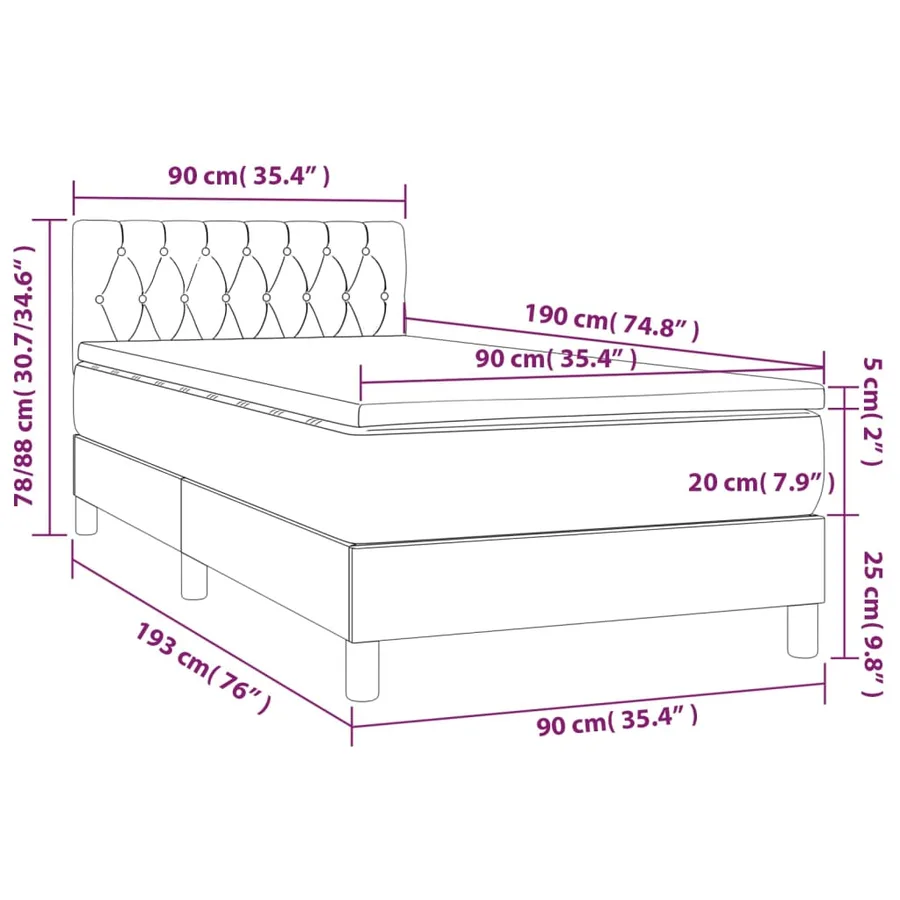 Sommier à lattes de lit avec matelas et LED Gris clair 90x190cm - 8