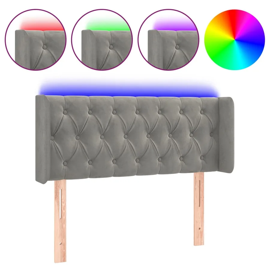 Tête de lit à LED Gris clair 93x16x78/88 cm Velours - 2
